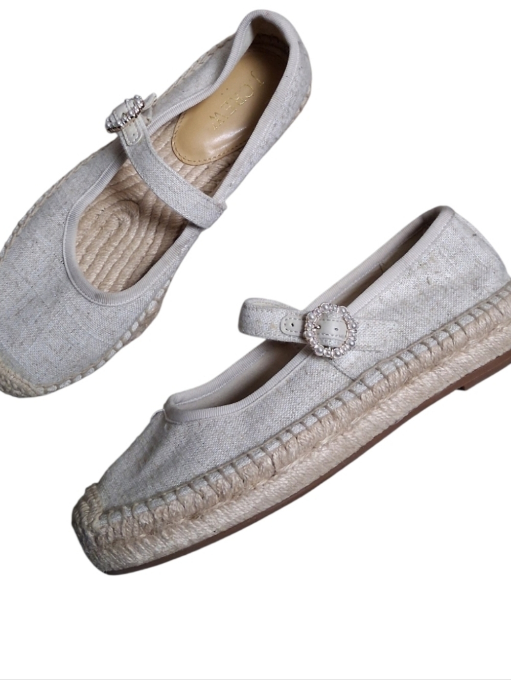 J. Crew Linen Blend Espadrille Mary Jane Shoes Size 6 Cream - Picture 2 of 5
